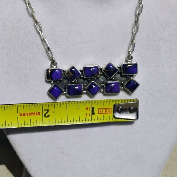 Purple Mojave Copper Turquoise Sterling Silver Double Bar Necklace - Picture 3 of 6